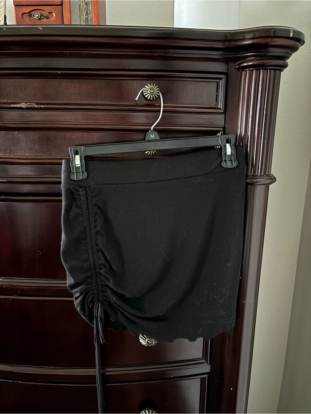 SHEIN Black Ribbed Side-Tie Mini Skirt